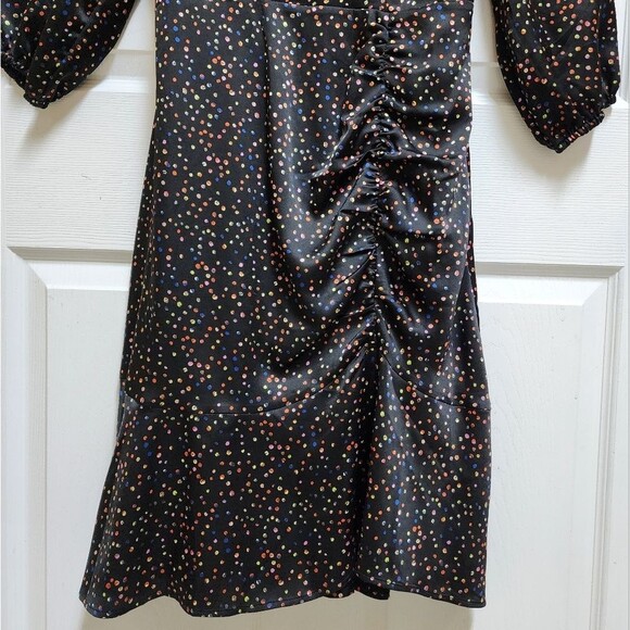 Sam Edelman Dress 8 Black Multicolor Dots V Neck Ruched Asymmetrical Zip Party - Picture 14 of 14